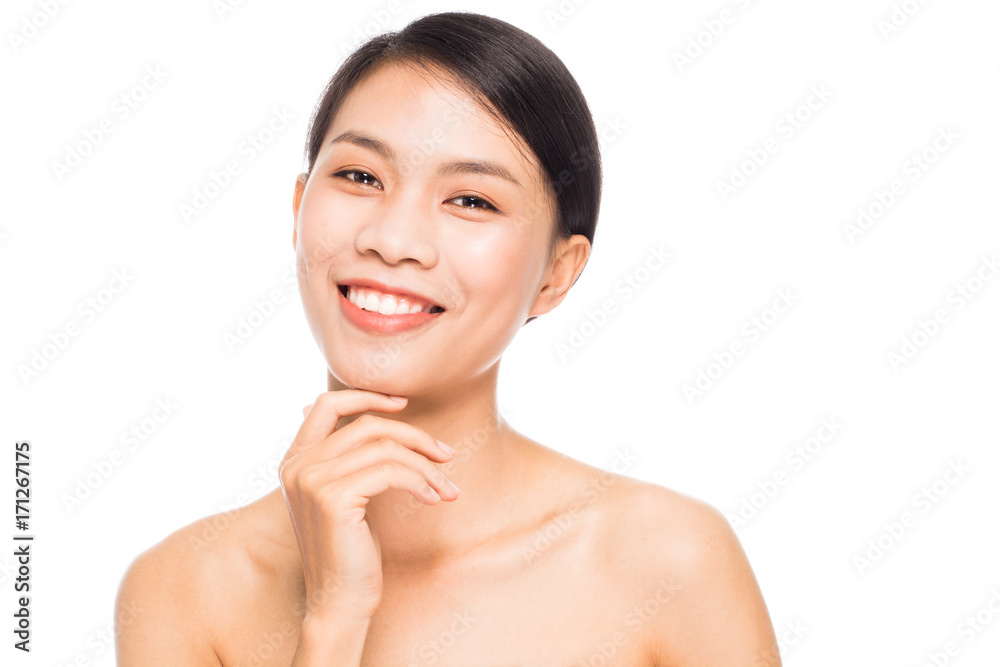 Beautiful woman face close up portrait studio on white background Beautiful woman face close up portrait studio on white background