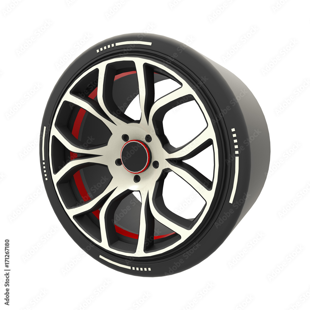 Obraz premium 3d model of the wheel from the sports car, isolated on white background.