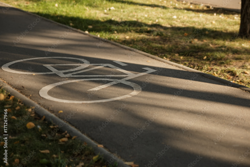 white bike path sign in the park