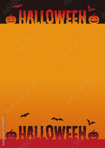 ハロウィン 文字 お化けカボチャとコウモリの背景イラスト Stock Vector Adobe Stock
