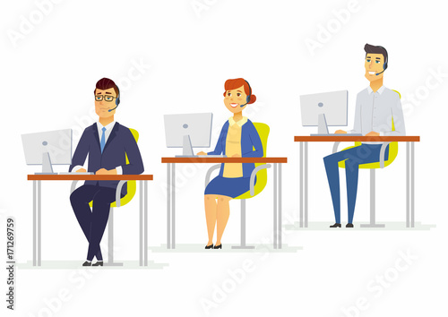 Call center workers - modern cartoon people characters illustration
