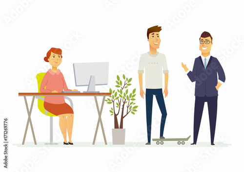 Frowned woman in the office - modern cartoon people characters illustration