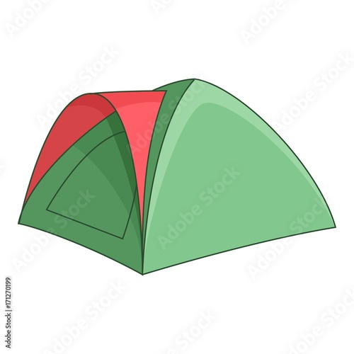 Green tent icon, cartoon style