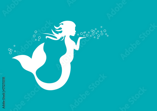 Vector sign mermaid blowing on blue background
