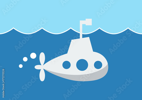 Vector illustration cheerful submarine on blue background