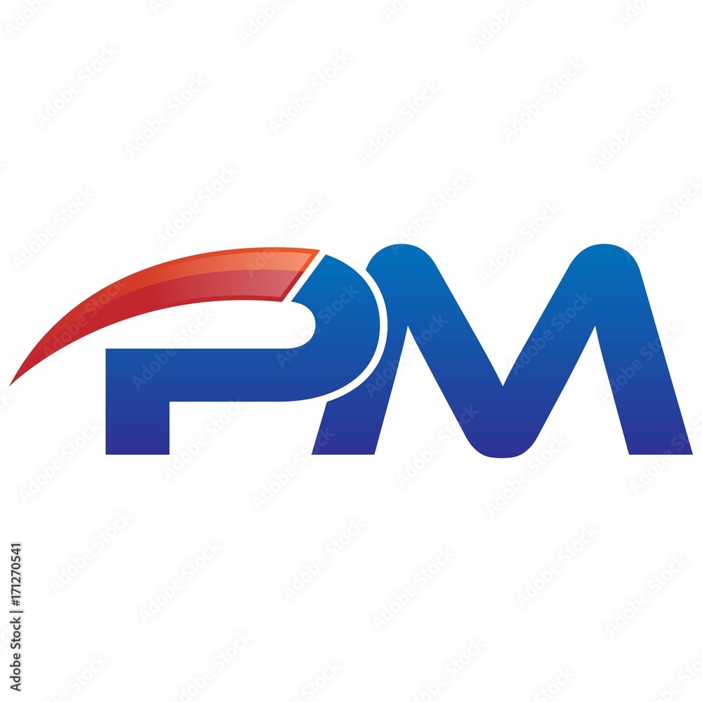 modern vector initial letters logo swoosh pm red blue modern vector initial letters logo swoosh pm red blue