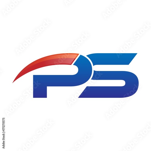 modern vector initial letters logo swoosh ps red blue