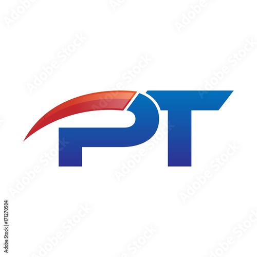 modern vector initial letters logo swoosh pt red blue