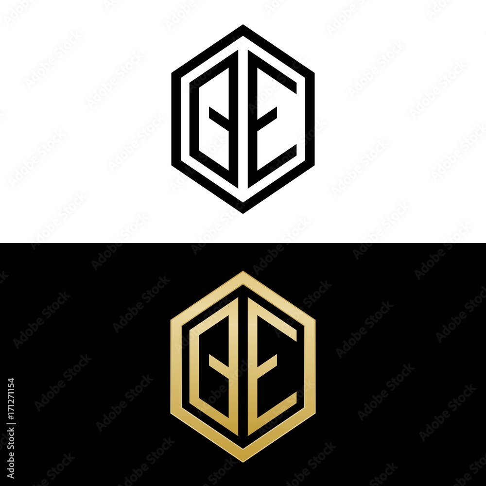 initial letters logo qe black and gold monogram hexagon shape vector initial letters logo qe black and gold monogram hexagon shape vector