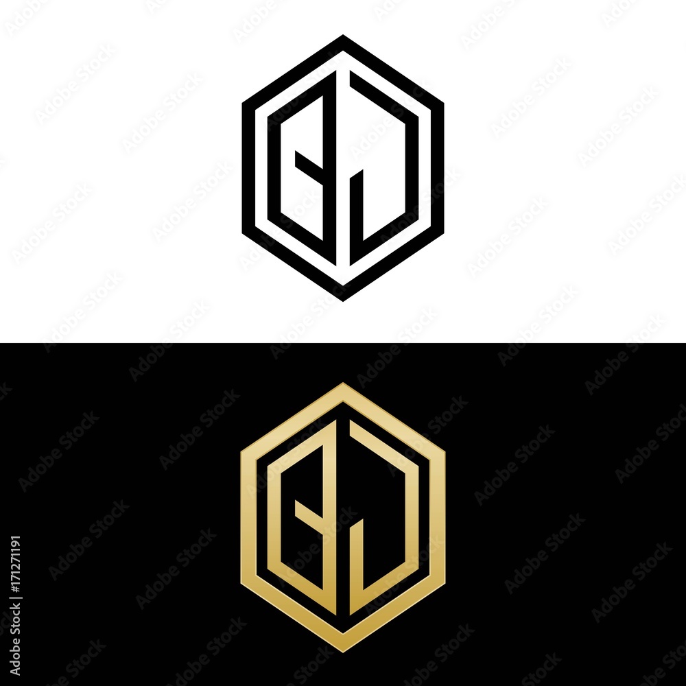initial letters logo qj black and gold monogram hexagon shape vector initial letters logo qj black and gold monogram hexagon shape vector