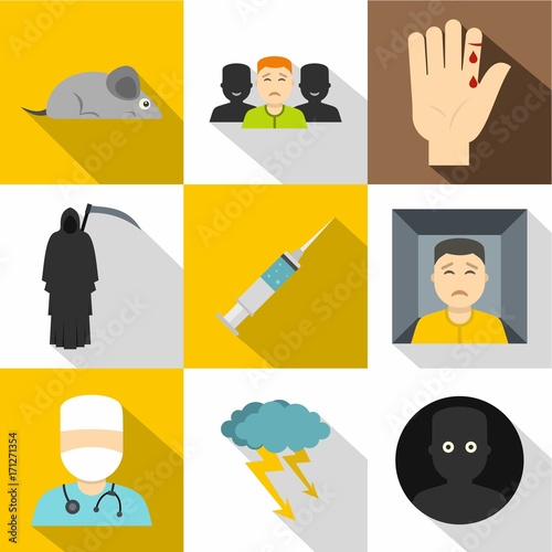 Phobia symbols icon set, flat style