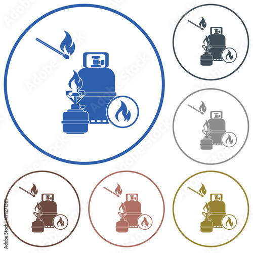 Camping stove with gas bottle icon vector
