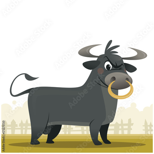 Cartoon angry and super strong bull mascot character vector illustration