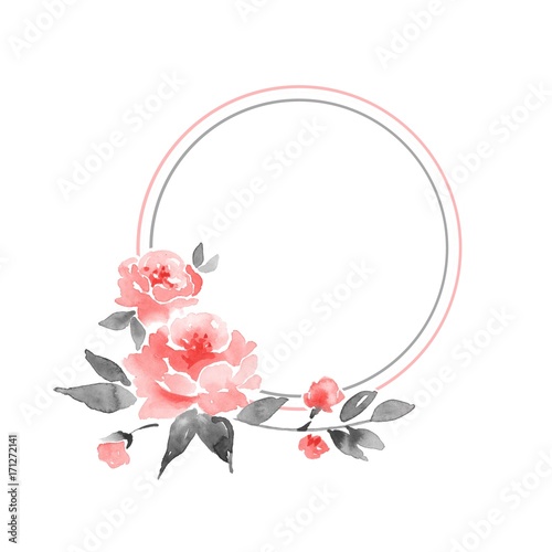 Watercolor floral frame. Element for design. Watercolor background with delicate flowers