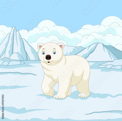 Cartoon polar bear in snowfield