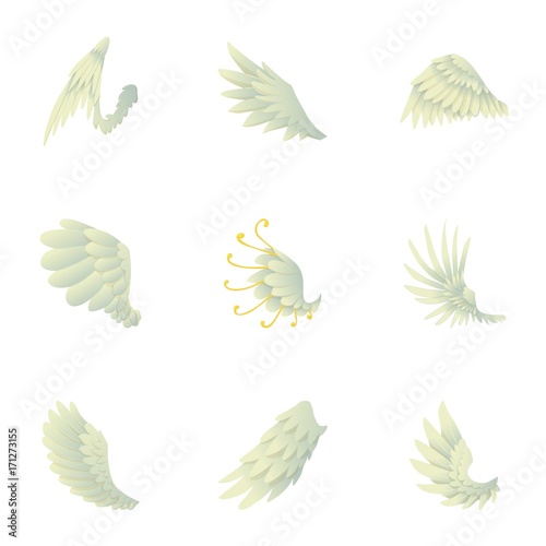 Wings of angel icons set, cartoon style