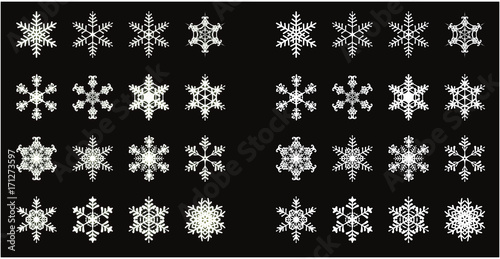 雪の結晶のベクター素材16個セット Snowflakes - 16 pcs