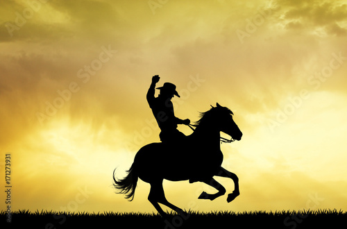Rodeo man cowboy at sunset
