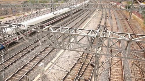 Railways in Madrid and passing high speed  trains /AVE/ near to Atocha Timelapse. 