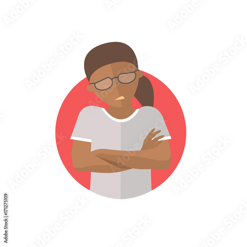 Painful expression, black girl in pain, flat vector icon