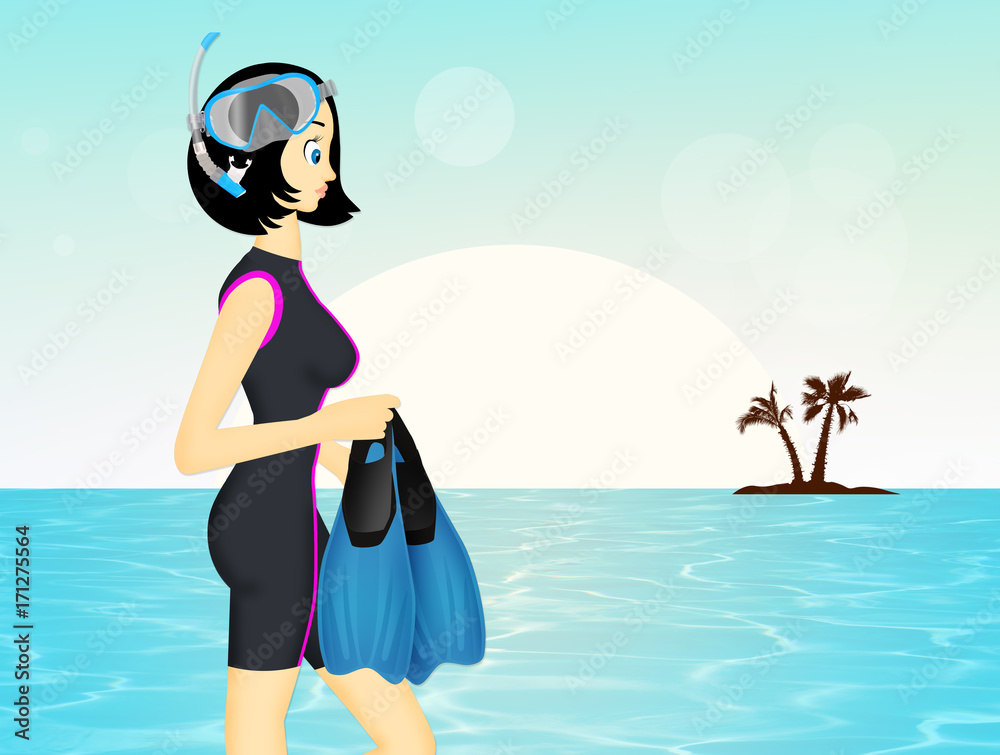 girl with mask and fins