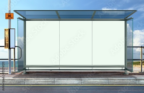 Slika na platnu Bus stop with blank advertising board