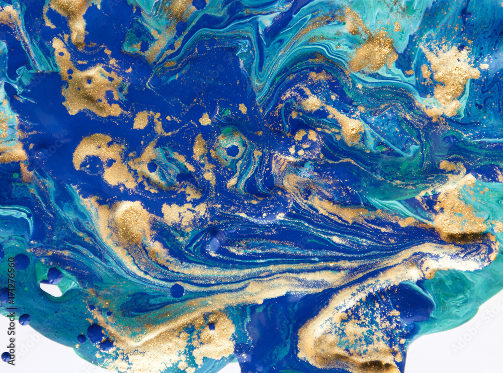 Naklejka premium Marbled abstract background. Liquid marble pattern. Colorful marble backdrop. Golden glitter texture.