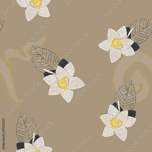 Thai Artificial Funeral Daffodil Flower or Dok mai chan , hand draw ,seamless pattern vector.