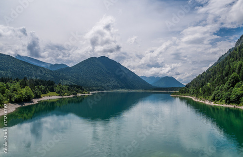 The mountain lake  Sylvenstein lake in Bavaria  Germany