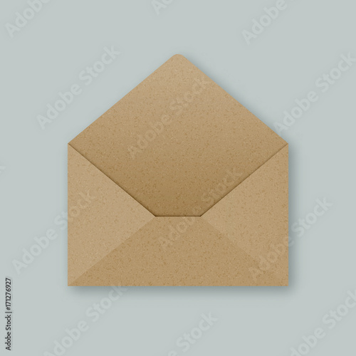 Stylish brown kraft paper open empty vector envelope mockup
