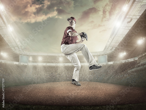 Baseball players in action on the stadium.