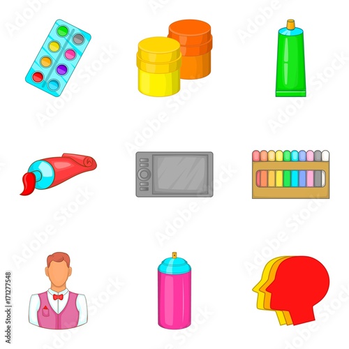Artist icons set, cartoon style