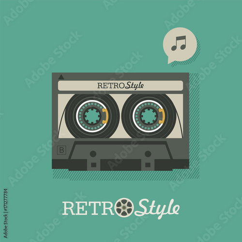 Cassette tape. Vintage logo  emblem. Vector illustration in retro style.