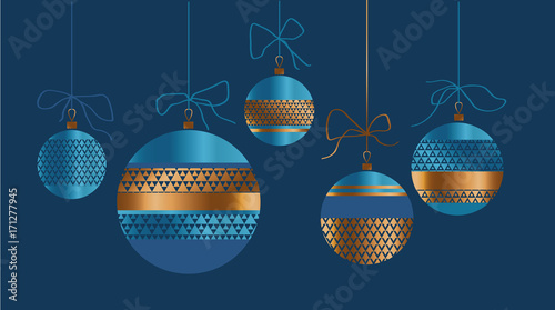 Xmas glass balls set in red and gold colors. Christmas ornamented bauble vector illustration.  New year tree traditional decoration.