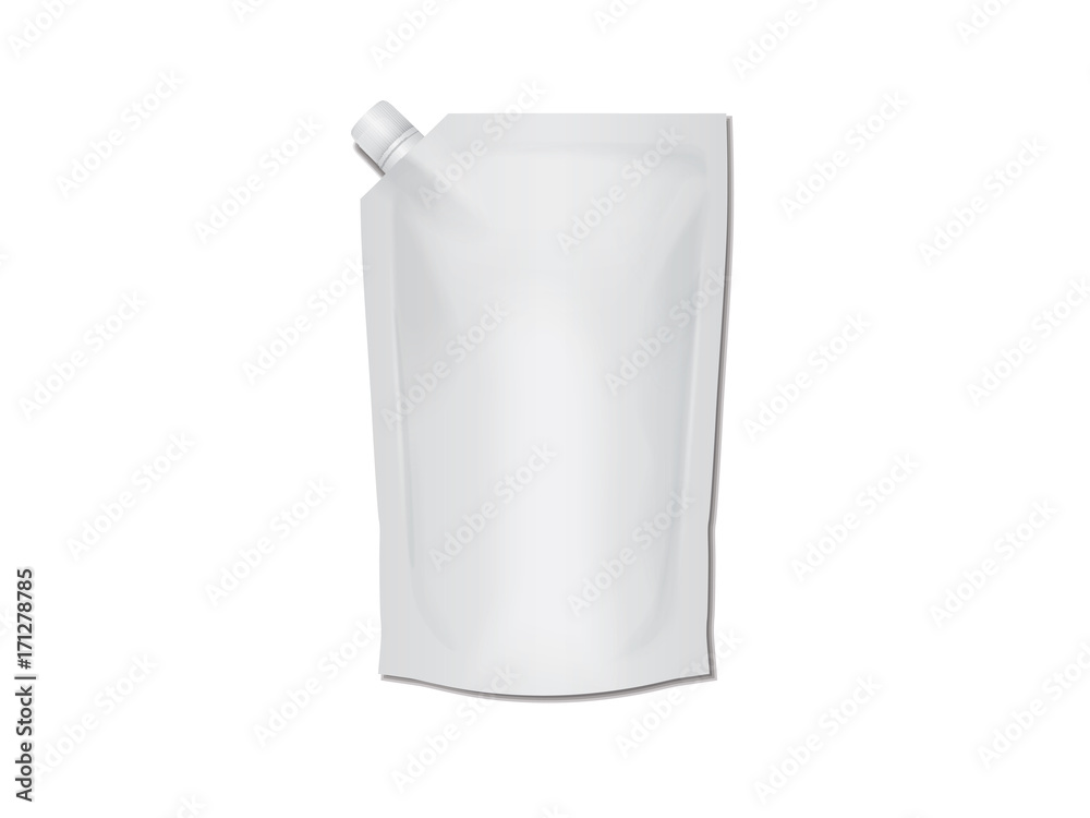 Single blank food or drink pouch bag on white background Single blank food or drink pouch bag on white background