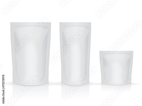 Three sealed foil bags Easy to change colors Blank vector