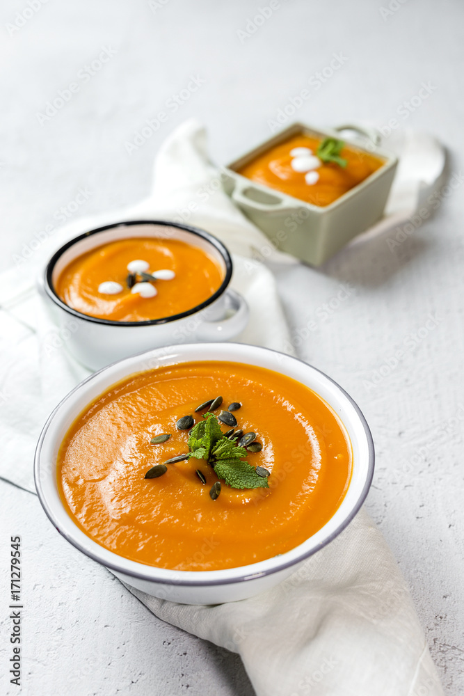 Pumpkin cream on bowl Pumpkin cream on bowl