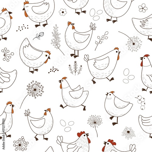 Seamless pattern with chicken cartoon
