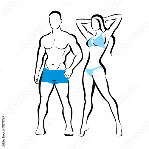 perfect body of man and woman silhouette, fitness and beauty concept