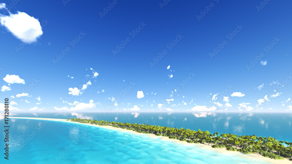 Fotografie Sunny tropical island with palms 3D render