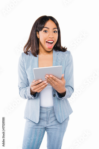 african american businesswoman with tablet