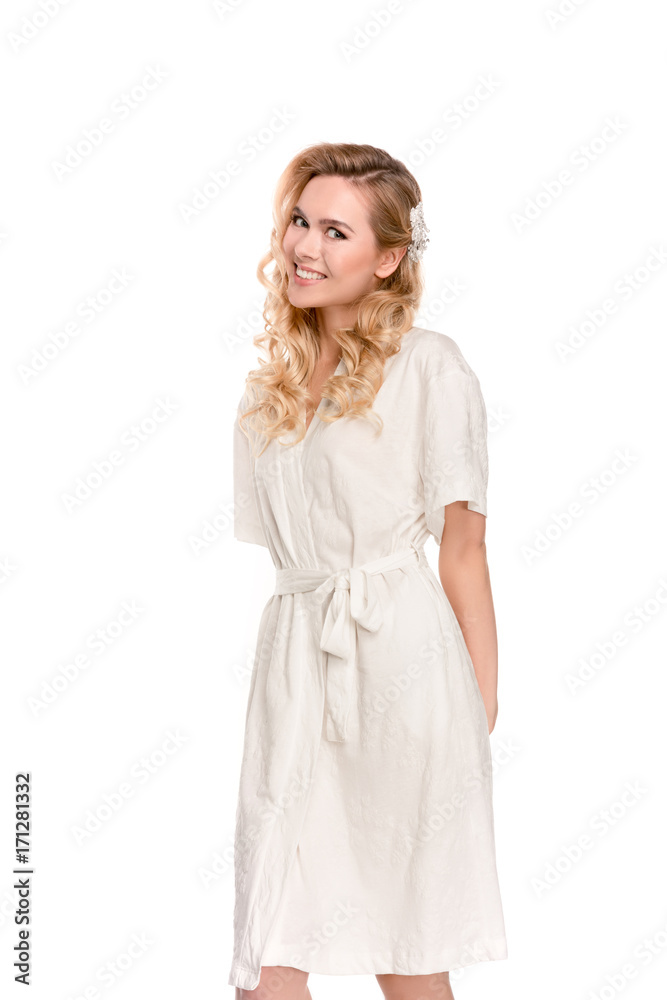 blonde woman in robe