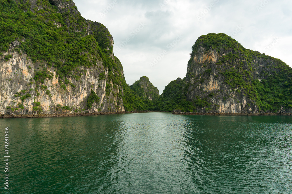 Beautiful landscape of Halong Bay islands covered with green plants