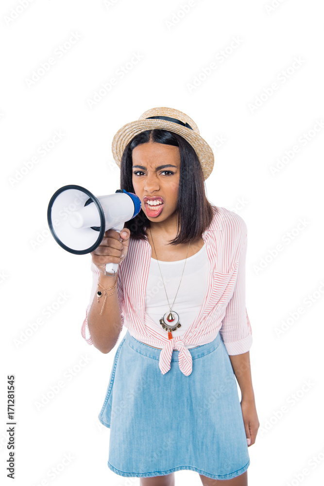 angry african american woman with loudspeaker angry african american woman with loudspeaker