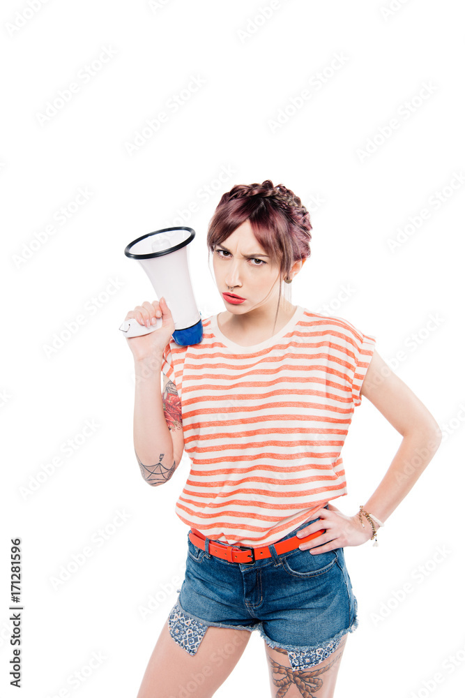 dubium young woman with loudspeaker dubium young woman with loudspeaker
