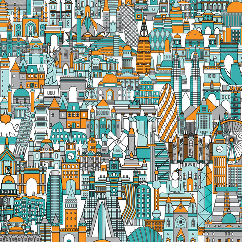 World famous monuments. Travel and tourism background. Vector illustration