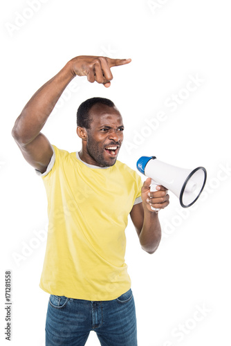 angry african american man with bullhorn