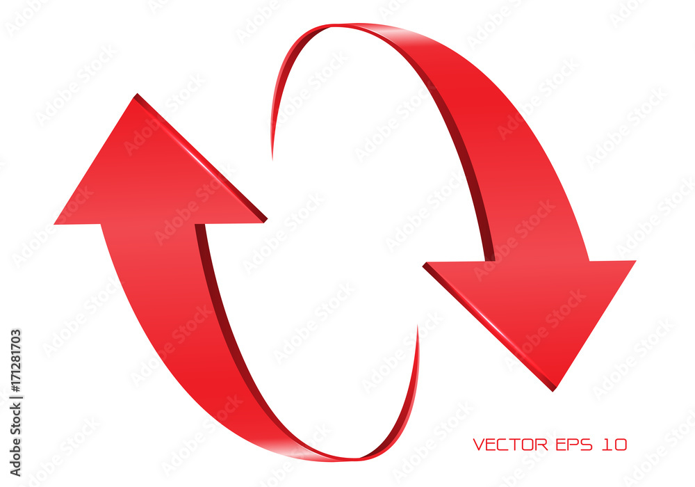 Red arrow cycle direction 3D on white background design sign symbol vector illustration. Red arrow cycle direction 3D on white background design sign symbol vector illustration.