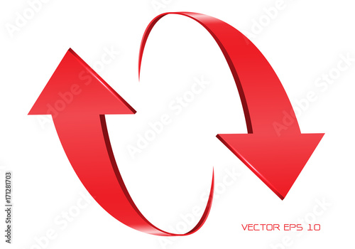 Red arrow cycle direction 3D on white background design sign symbol vector illustration.