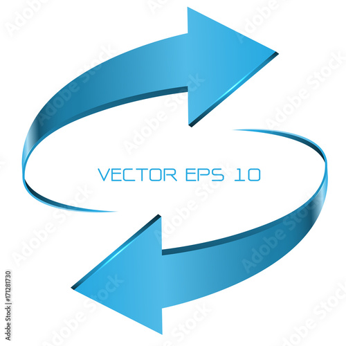 Blue arrow cycle direction 3D on white background design sign symbol vector illustration.